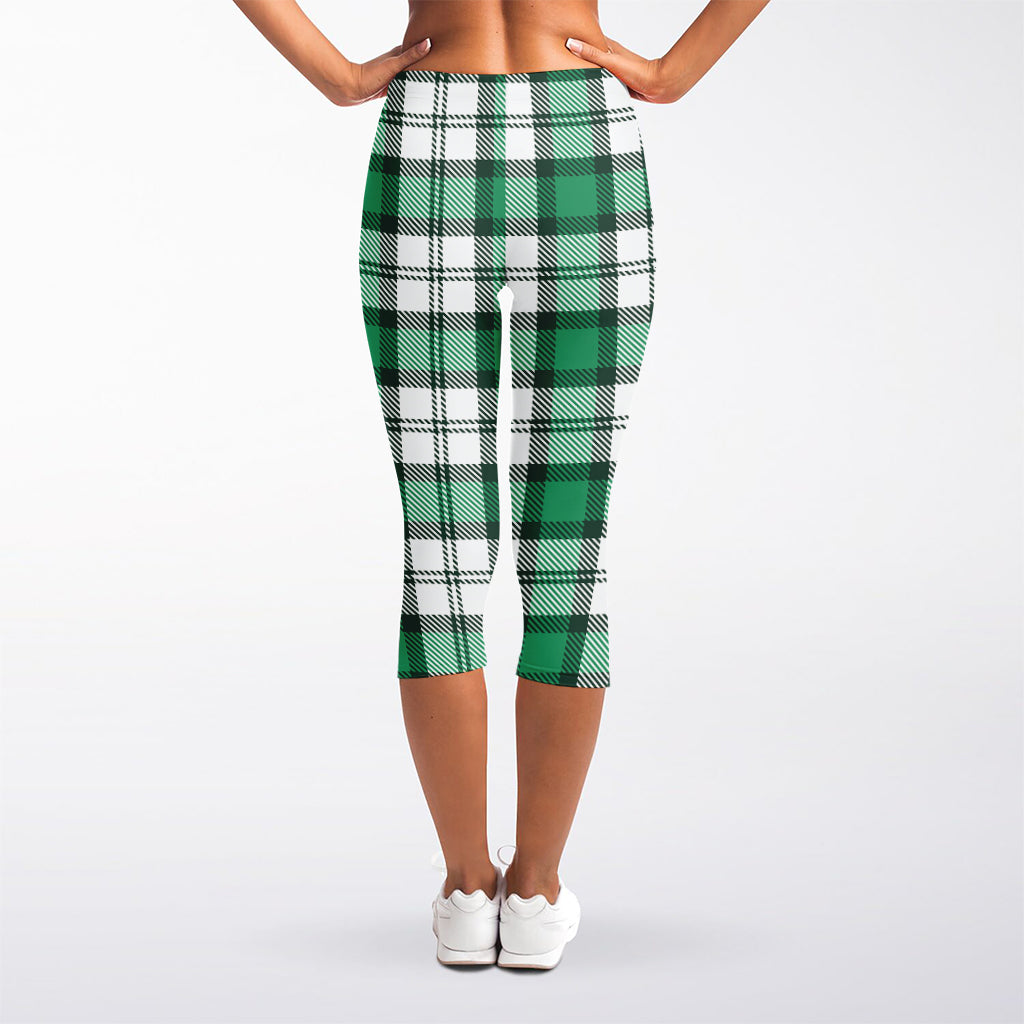 Shamrock St. Patrick's Day Tartan Print Women's Capri Leggings