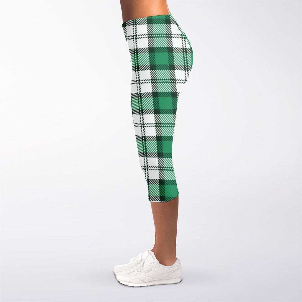 Shamrock St. Patrick's Day Tartan Print Women's Capri Leggings
