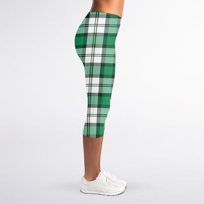 Shamrock St. Patrick's Day Tartan Print Women's Capri Leggings