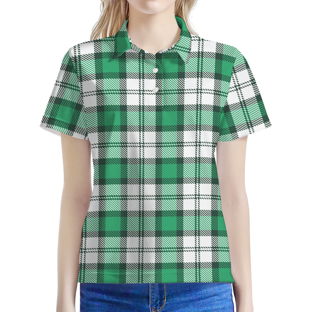 Shamrock St. Patrick's Day Tartan Print Women's Polo Shirt