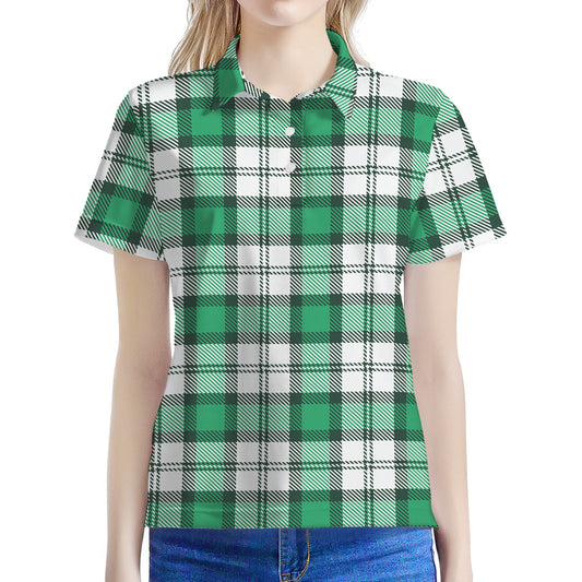 Shamrock St. Patrick's Day Tartan Print Women's Polo Shirt