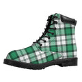 Shamrock St. Patrick's Day Tartan Print Padded Collar Lace Up Boots