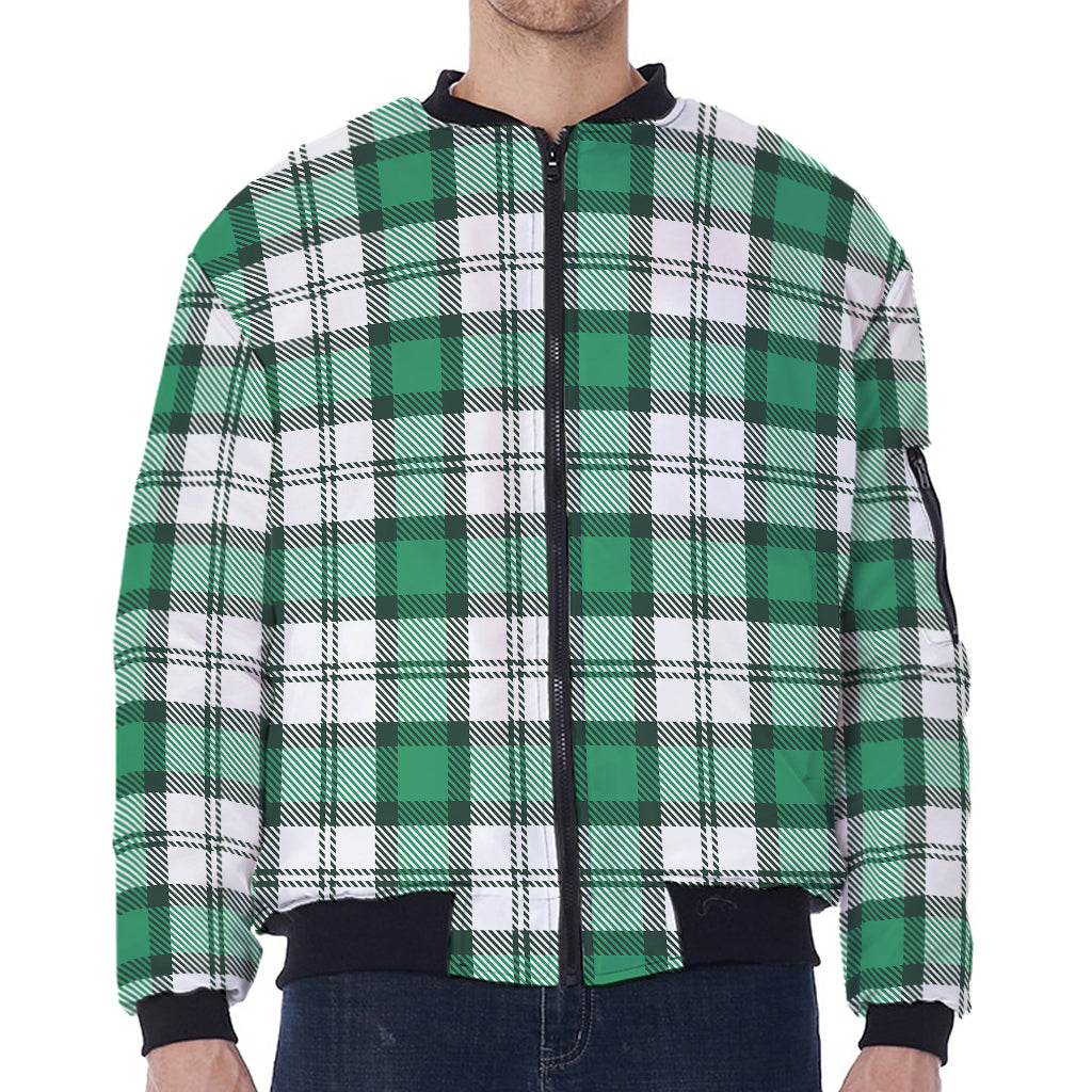 Shamrock St. Patrick's Day Tartan Print Zip Sleeve Bomber Jacket