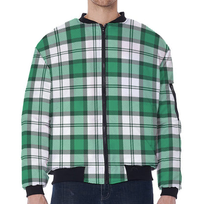 Shamrock St. Patrick's Day Tartan Print Zip Sleeve Bomber Jacket