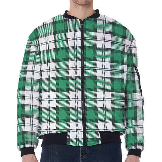 Shamrock St. Patrick's Day Tartan Print Zip Sleeve Bomber Jacket