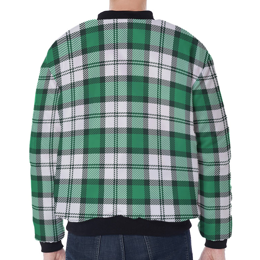 Shamrock St. Patrick's Day Tartan Print Zip Sleeve Bomber Jacket