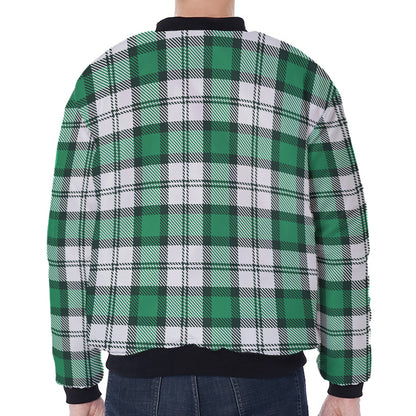 Shamrock St. Patrick's Day Tartan Print Zip Sleeve Bomber Jacket