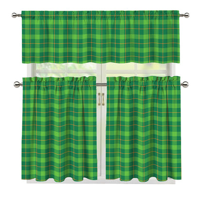 Shamrock Tartan St. Patrick's Day Print 3 Piece Kitchen Curtains