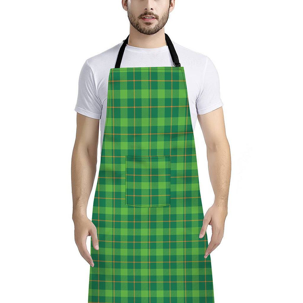 Shamrock Tartan St. Patrick's Day Print Bib Apron With Pocket
