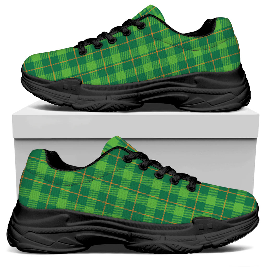 Shamrock Tartan St. Patrick's Day Print Black Chunky Shoes