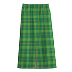 Shamrock Tartan St. Patrick's Day Print Cotton Front Slit Maxi Skirt