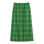 Shamrock Tartan St. Patrick's Day Print Cotton Front Slit Maxi Skirt