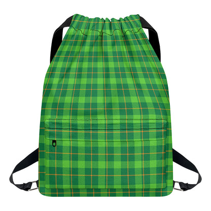 Shamrock Tartan St. Patrick's Day Print Drawstring Backpack