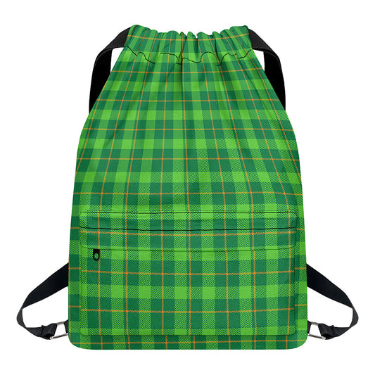 Shamrock Tartan St. Patrick's Day Print Drawstring Backpack