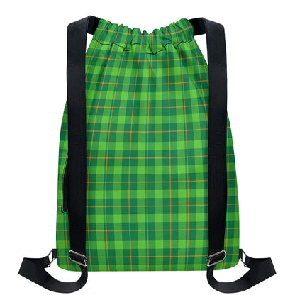 Shamrock Tartan St. Patrick's Day Print Drawstring Backpack