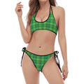 Shamrock Tartan St. Patrick's Day Print Halter Scoop Tie Side Bikini