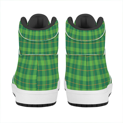 Shamrock Tartan St. Patrick's Day Print High Top Leather Sneakers
