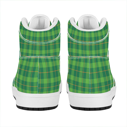 Shamrock Tartan St. Patrick's Day Print High Top Leather Sneakers