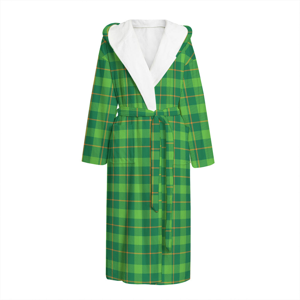 Shamrock Tartan St. Patrick's Day Print Hooded Bathrobe