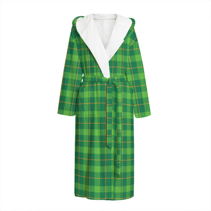 Shamrock Tartan St. Patrick's Day Print Hooded Bathrobe