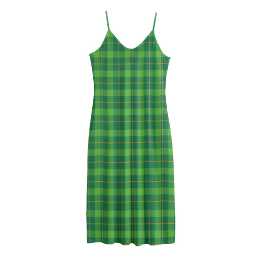 Shamrock Tartan St. Patrick's Day Print Jersey Midi Cami Dress