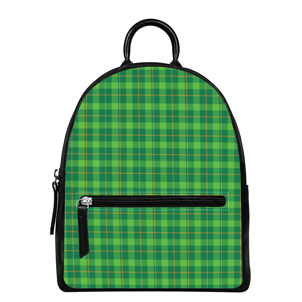Shamrock Tartan St. Patrick's Day Print Leather Backpack