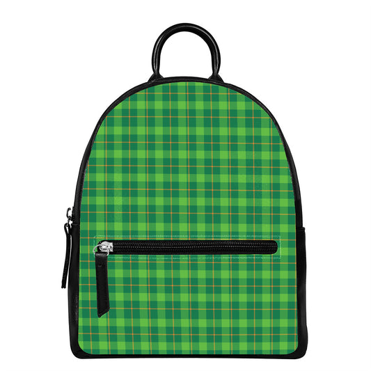 Shamrock Tartan St. Patrick's Day Print Leather Backpack
