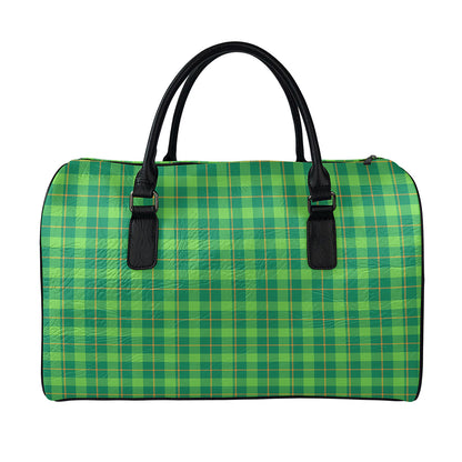 Shamrock Tartan St. Patrick's Day Print Leather Duffle Bag