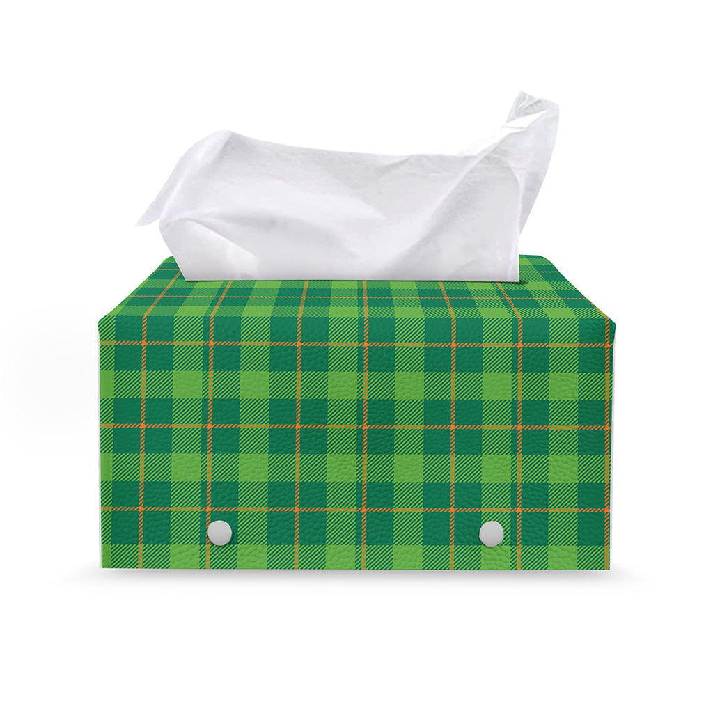 Shamrock Tartan St. Patrick's Day Print Leather Tissue Box Cover