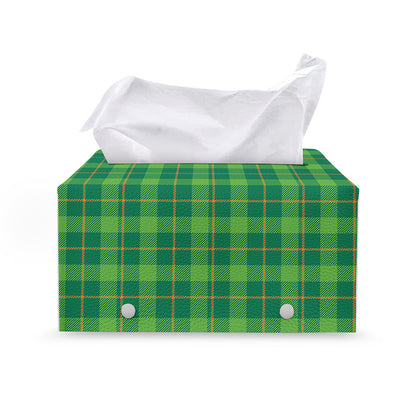 Shamrock Tartan St. Patrick's Day Print Leather Tissue Box Cover