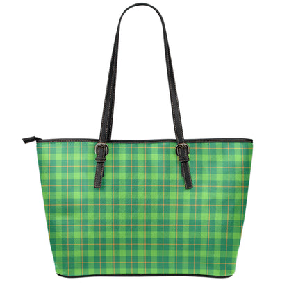 Shamrock Tartan St. Patrick's Day Print Leather Tote Bag