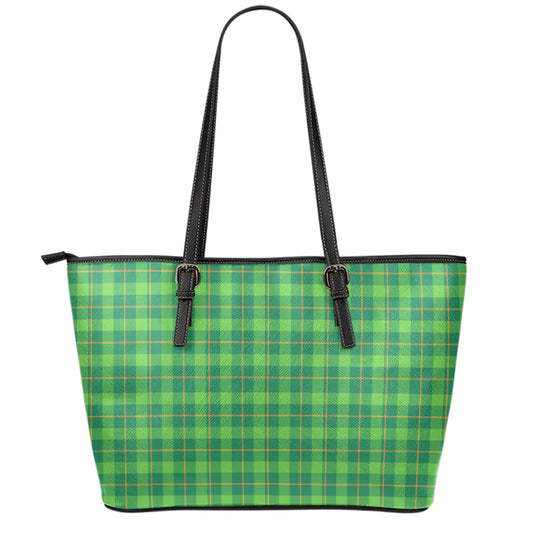 Shamrock Tartan St. Patrick's Day Print Leather Tote Bag