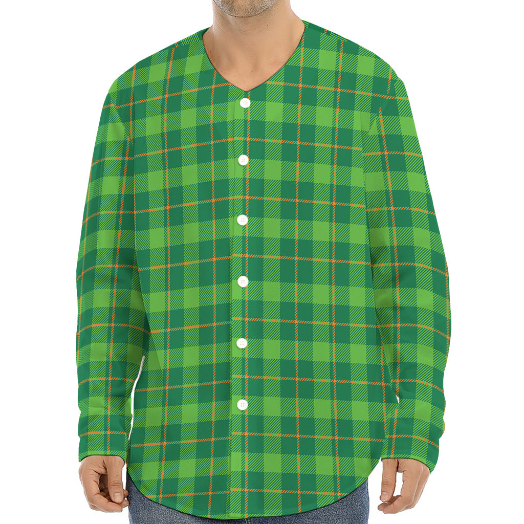 Shamrock Tartan St. Patrick's Day Print Long Sleeve Baseball Jersey