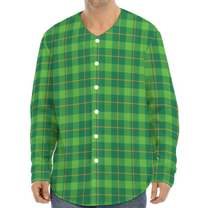 Shamrock Tartan St. Patrick's Day Print Long Sleeve Baseball Jersey