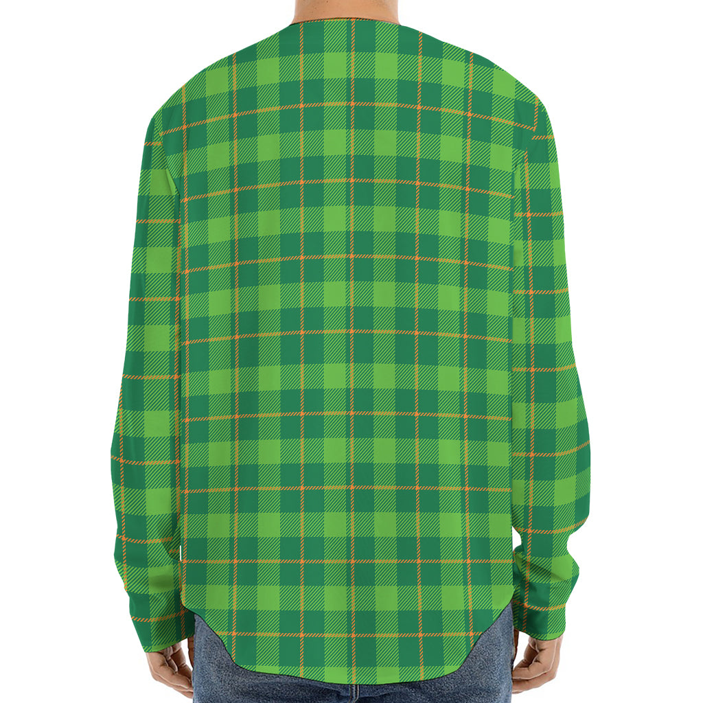 Shamrock Tartan St. Patrick's Day Print Long Sleeve Baseball Jersey