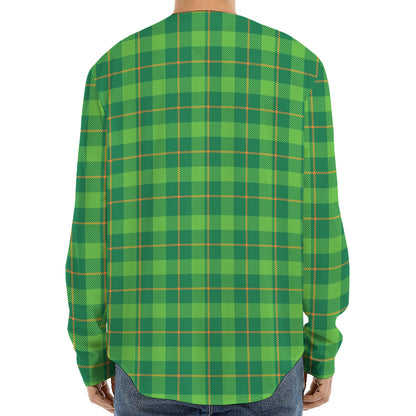 Shamrock Tartan St. Patrick's Day Print Long Sleeve Baseball Jersey