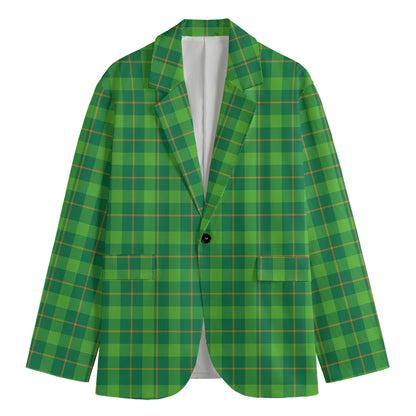 Shamrock Tartan St. Patrick's Day Print Men's Cotton Blazer
