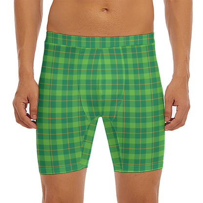 Shamrock Tartan St. Patrick's Day Print Men's Long Boxer Briefs