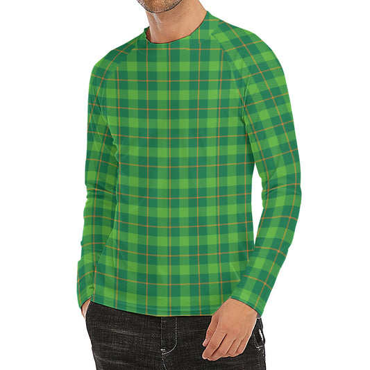 Shamrock Tartan St. Patrick's Day Print Men's Long Sleeve Rash Guard