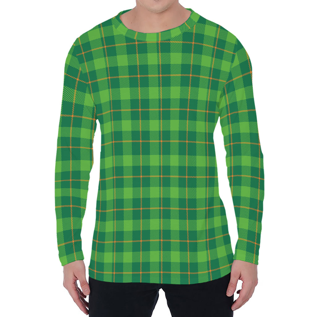 Shamrock Tartan St. Patrick's Day Print Men's Long Sleeve T-Shirt