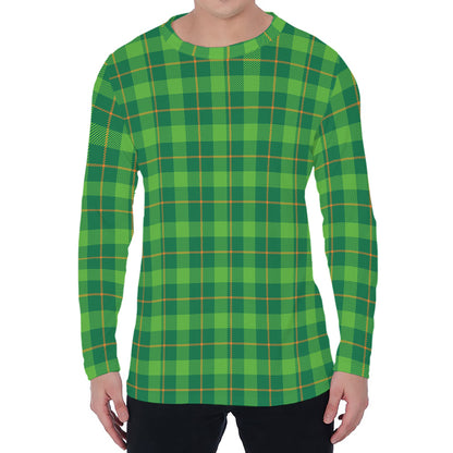 Shamrock Tartan St. Patrick's Day Print Men's Long Sleeve T-Shirt