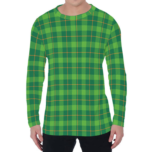 Shamrock Tartan St. Patrick's Day Print Men's Long Sleeve T-Shirt