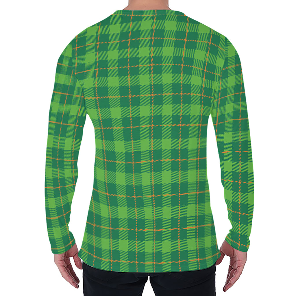 Shamrock Tartan St. Patrick's Day Print Men's Long Sleeve T-Shirt
