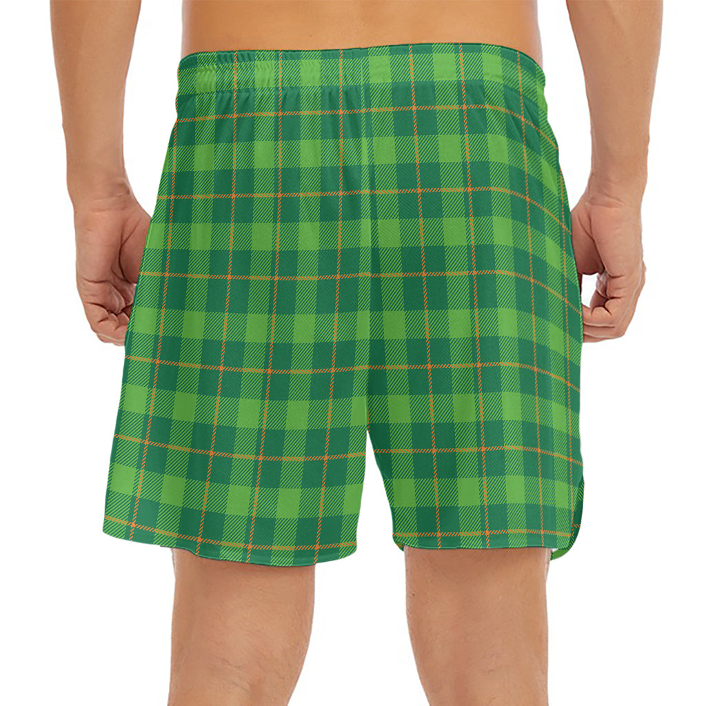 Shamrock Tartan St. Patrick's Day Print Men's Split Running Shorts