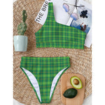 Shamrock Tartan St. Patrick's Day Print One Shoulder Bikini Top