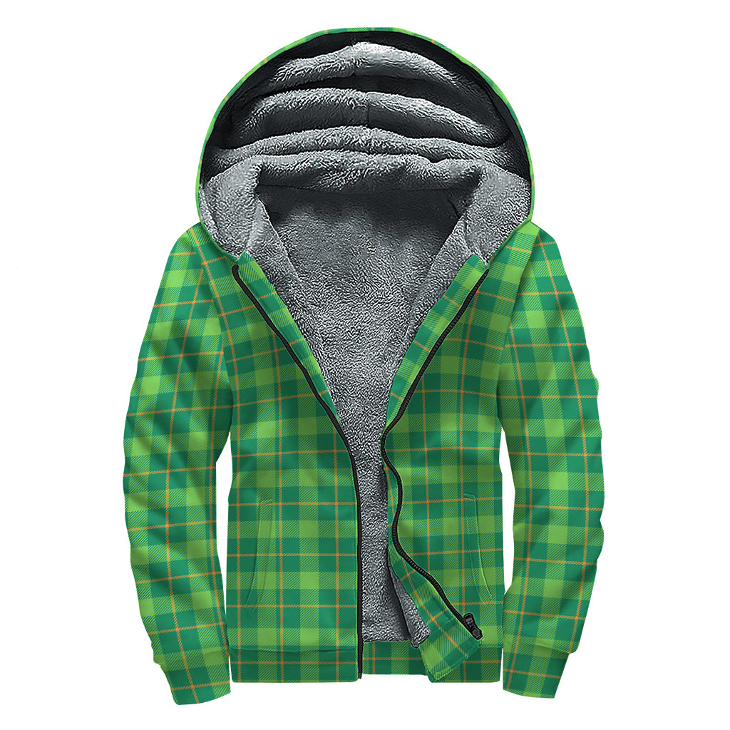 Shamrock Tartan St. Patrick's Day Print Sherpa Lined Zip Up Hoodie