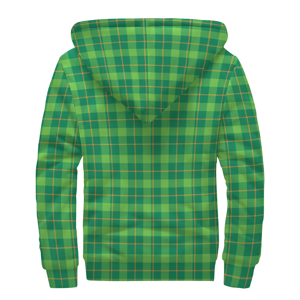 Shamrock Tartan St. Patrick's Day Print Sherpa Lined Zip Up Hoodie
