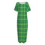 Shamrock Tartan St. Patrick's Day Print Short Sleeve Long Nightdress