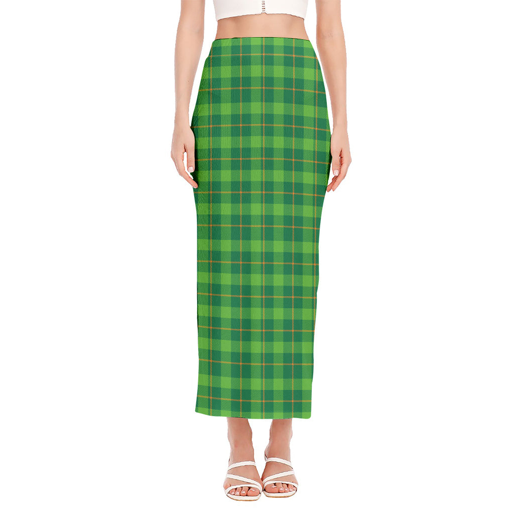 Shamrock Tartan St. Patrick's Day Print Side Slit Maxi Skirt