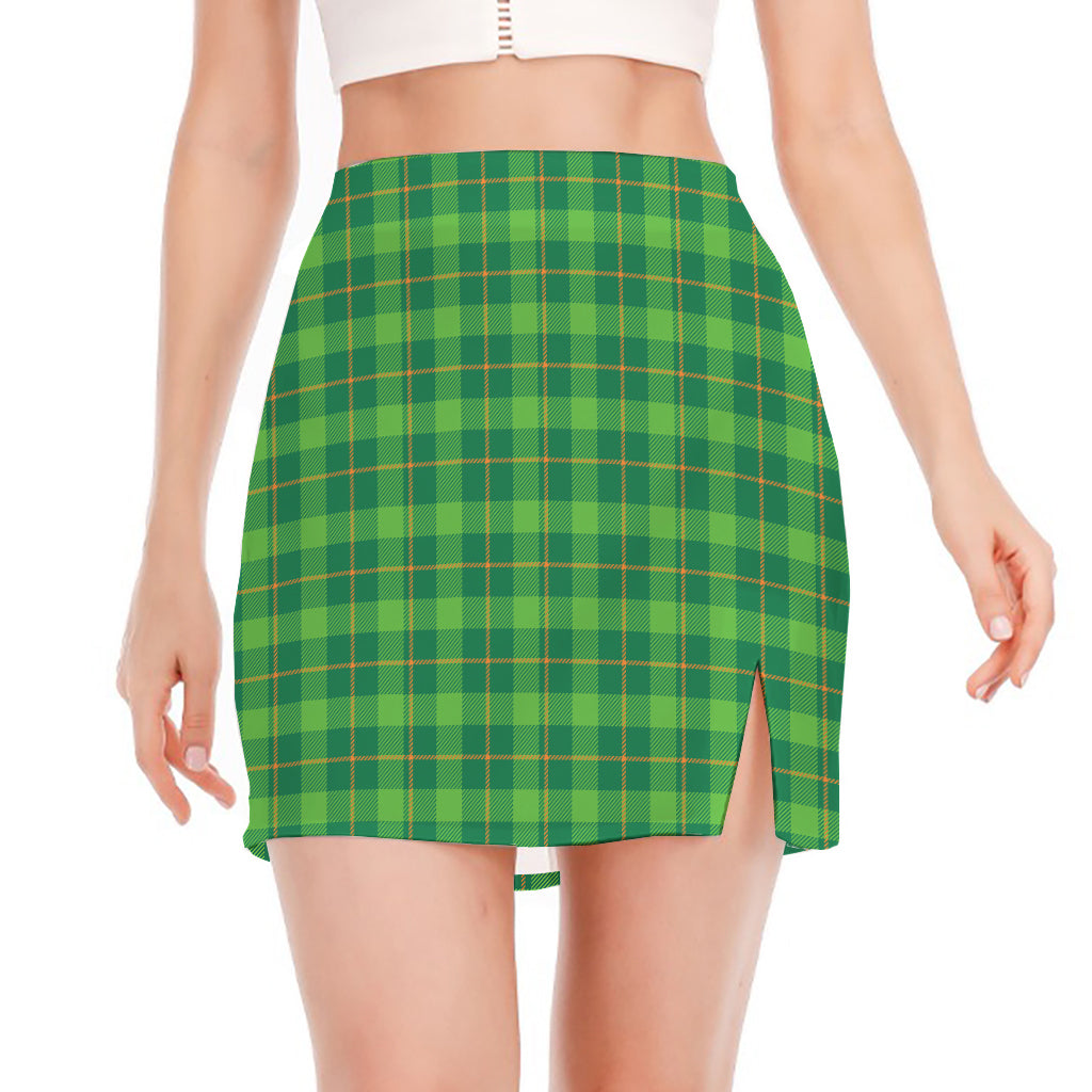Shamrock Tartan St. Patrick's Day Print Side Slit Mini Skirt